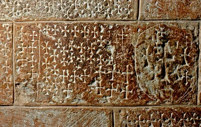 Crosses Engraved by Crusaders and Pilgrims on the Walls of the Church